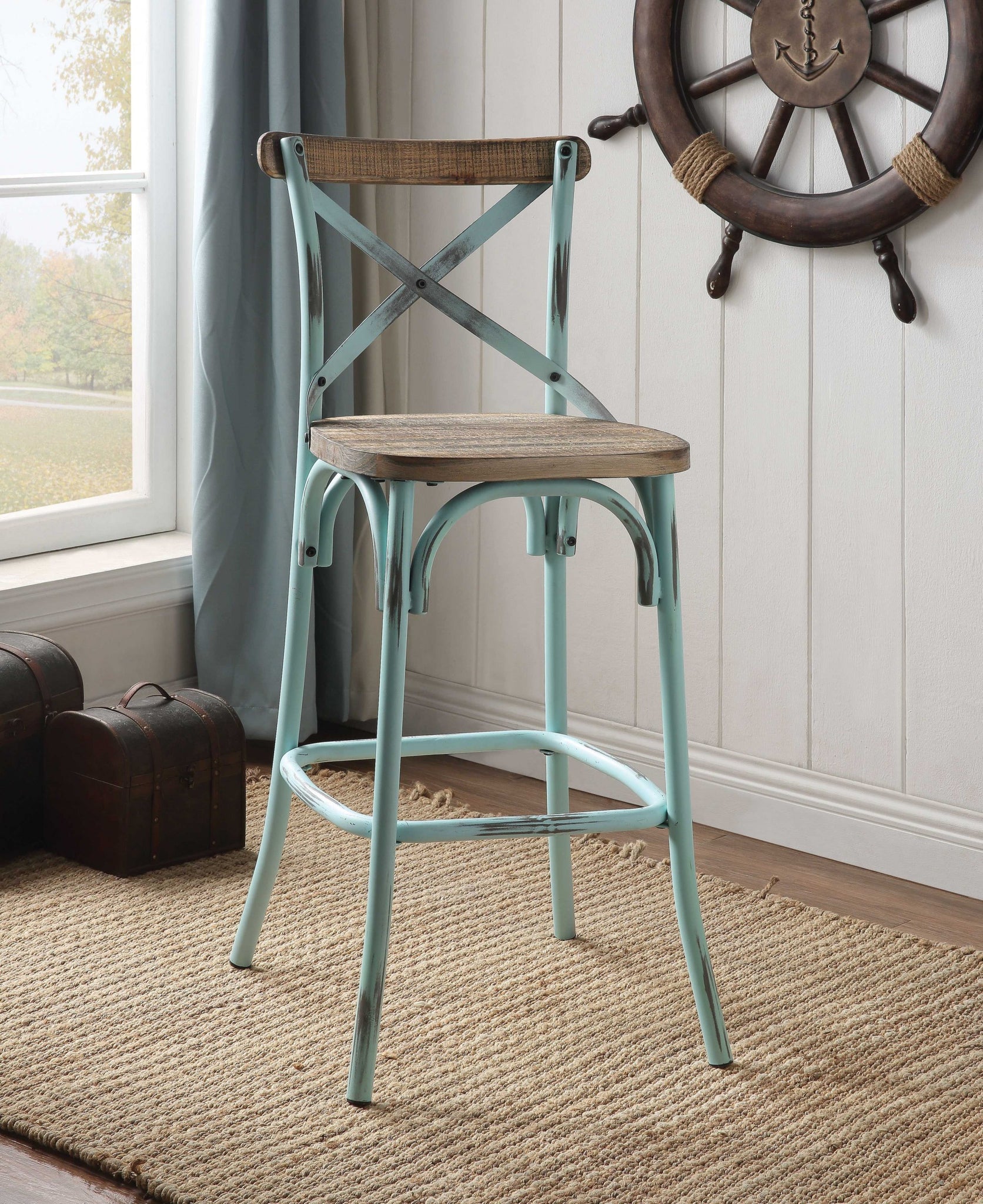 Antique Sky Oak Wooden Bar Chair