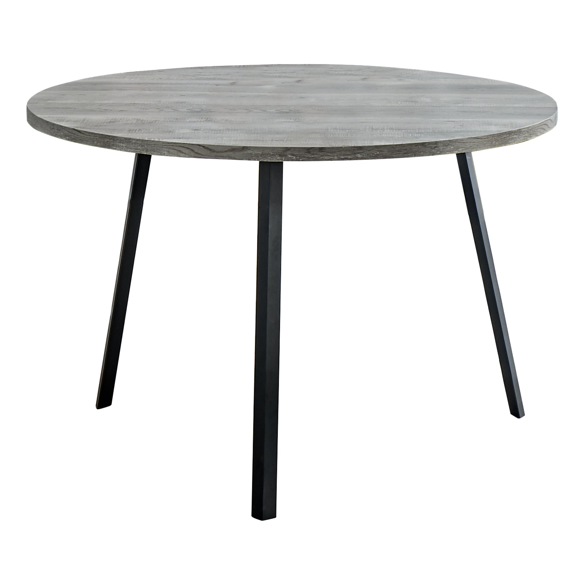 48" Round Dining Room Table with Grey Reclaimed Wood and Black Metal