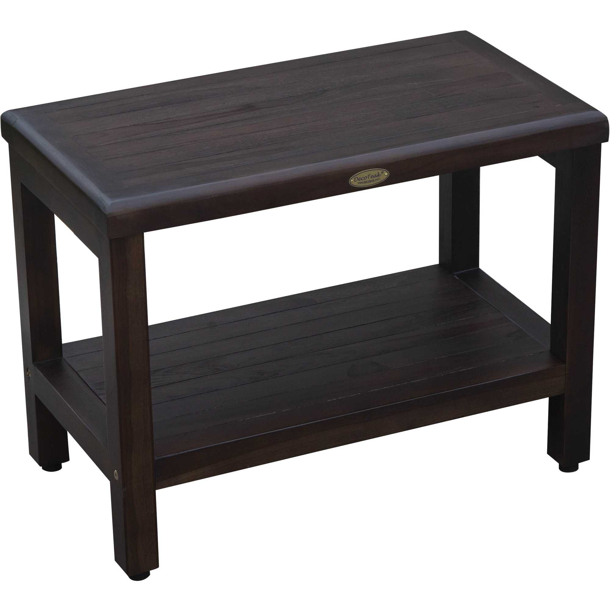 Rectangular Teak Shower Bench with Shelf in Brown Finish