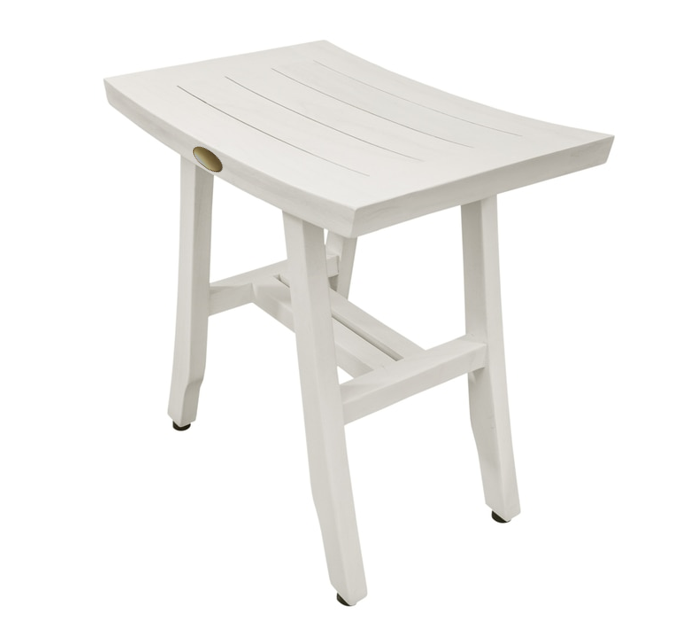 Contemporary Teak Shower Stool in Whitewash Finish