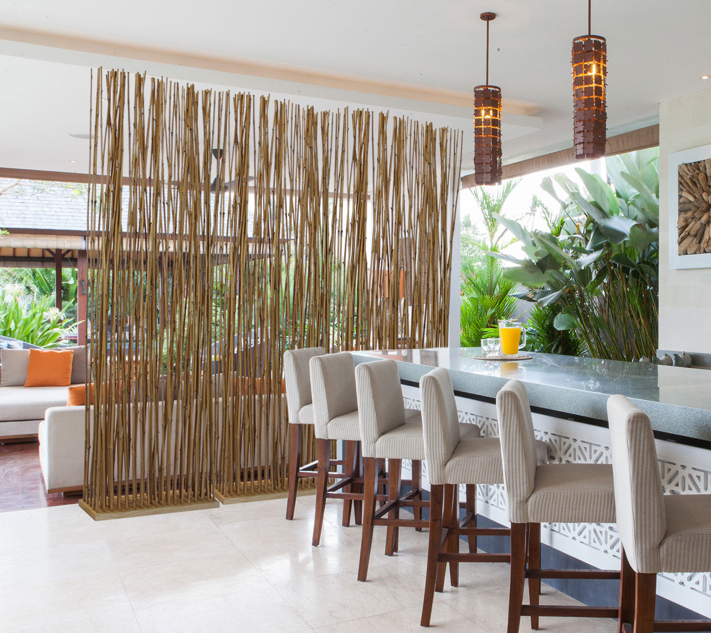 Single Panel Room Divider with Bamboo Branches Design