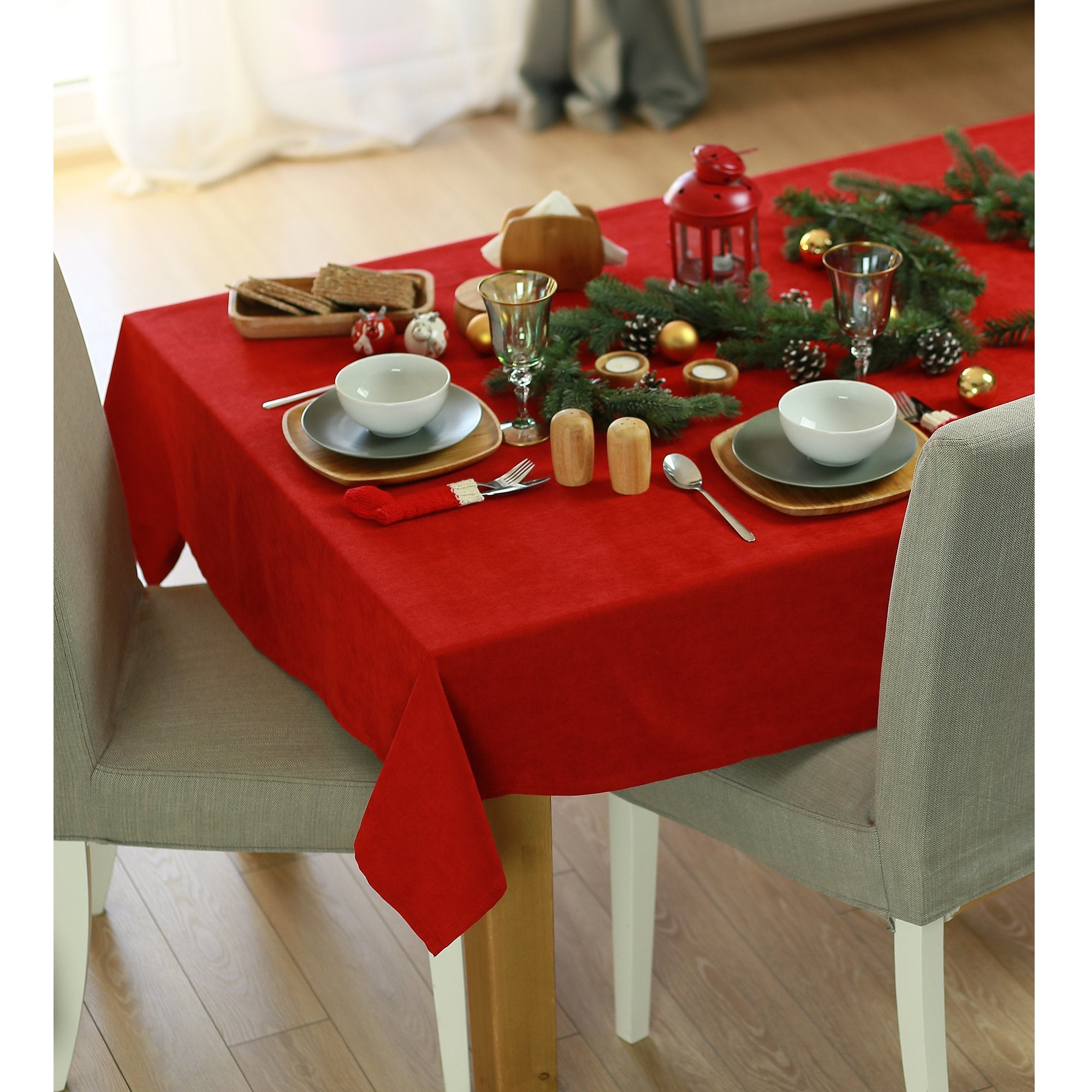 84" Merry Christmas Rectangle Tablecloth in  Red