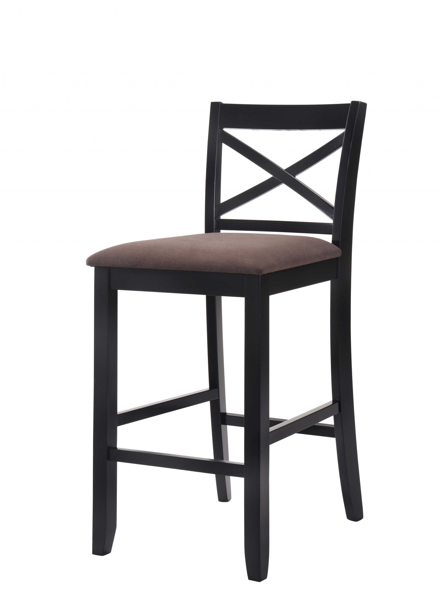 Set of 2 - 43' Black Wood Finish with Dark Fabric Upholstered Seat Bar Chairs