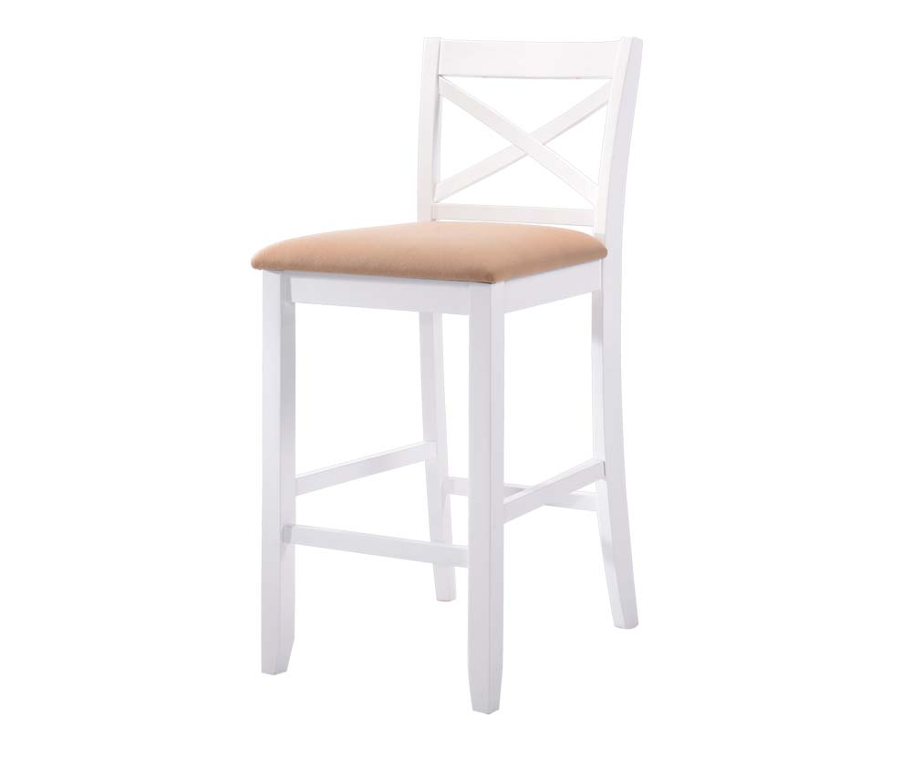 Set of 2 - 43' White Wood Finish with Tan Fabric Upholstered Seat Bar Chairs