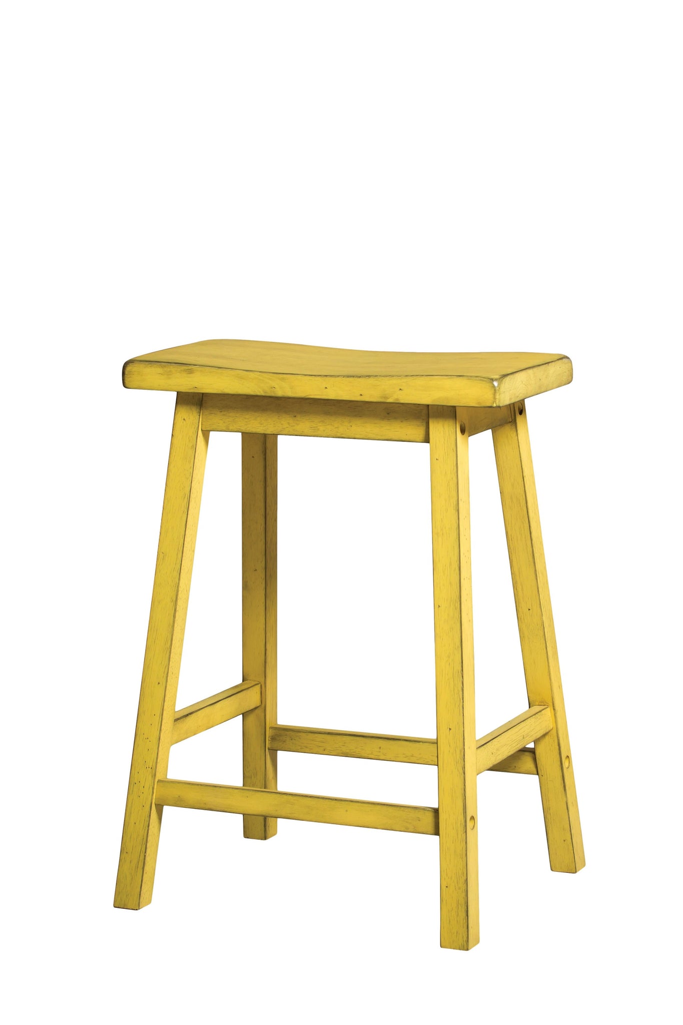 Set of 2 24' Distressed Yellow Finish Saddle Seat Backless Stools