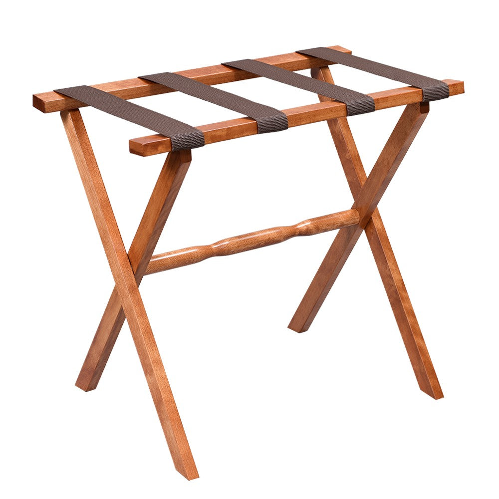 Hotel Light Walnut Folding Luggage Rack with 4 Straps