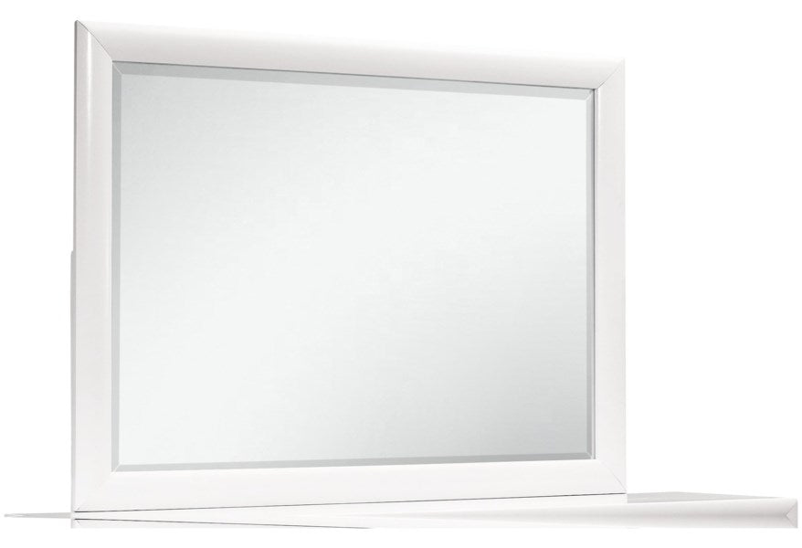 White Mirror with Rectangular Wood Trim