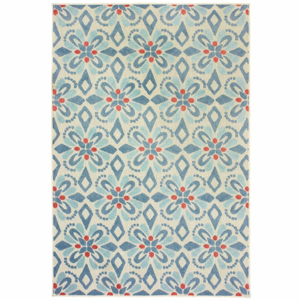 6' x 9' Ivory Blue Global Geo Tile Indoor Outdoor Area Rug