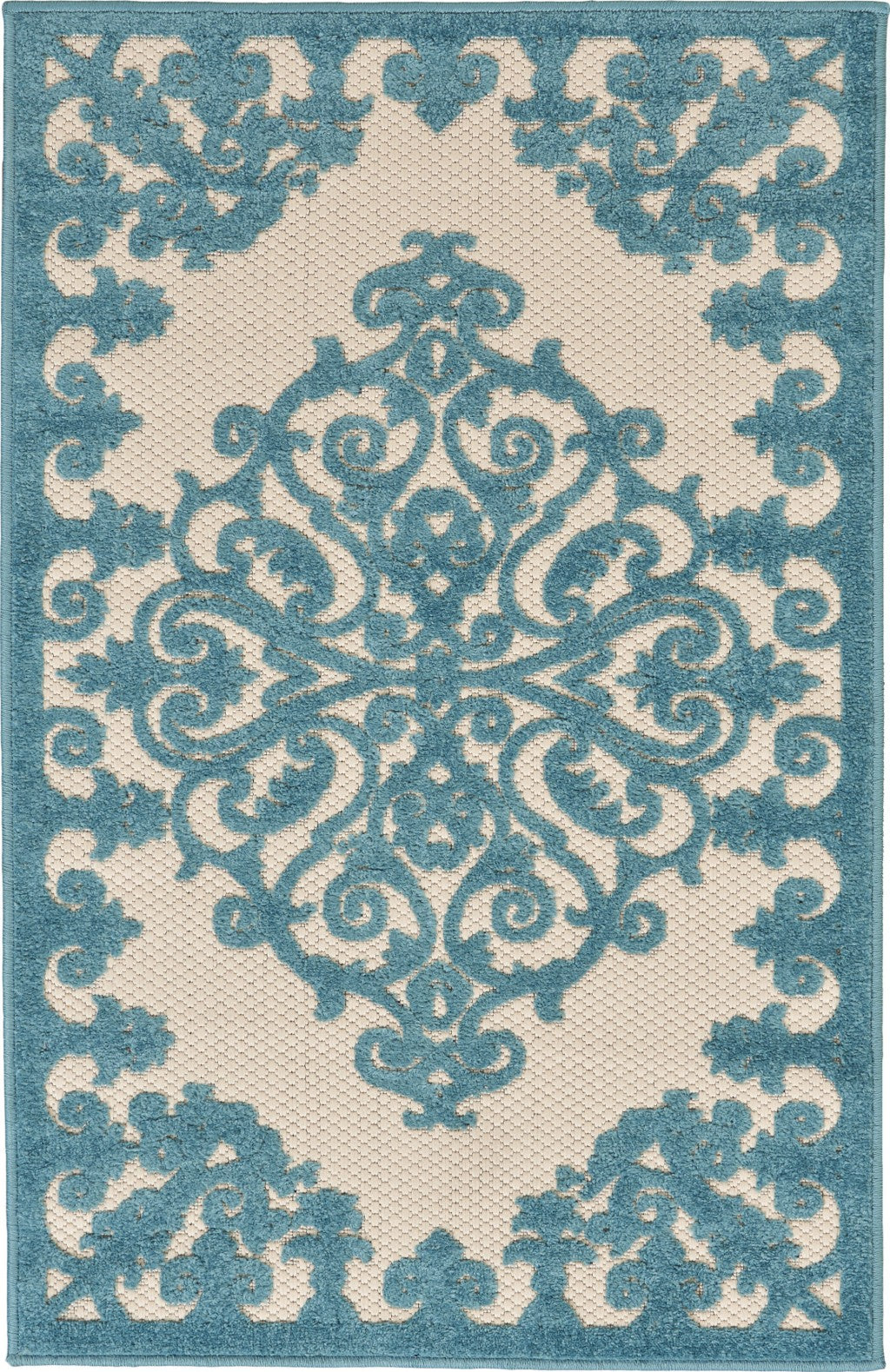 3’ x 4’ Aqua Medallion Indoor Outdoor Area Rug