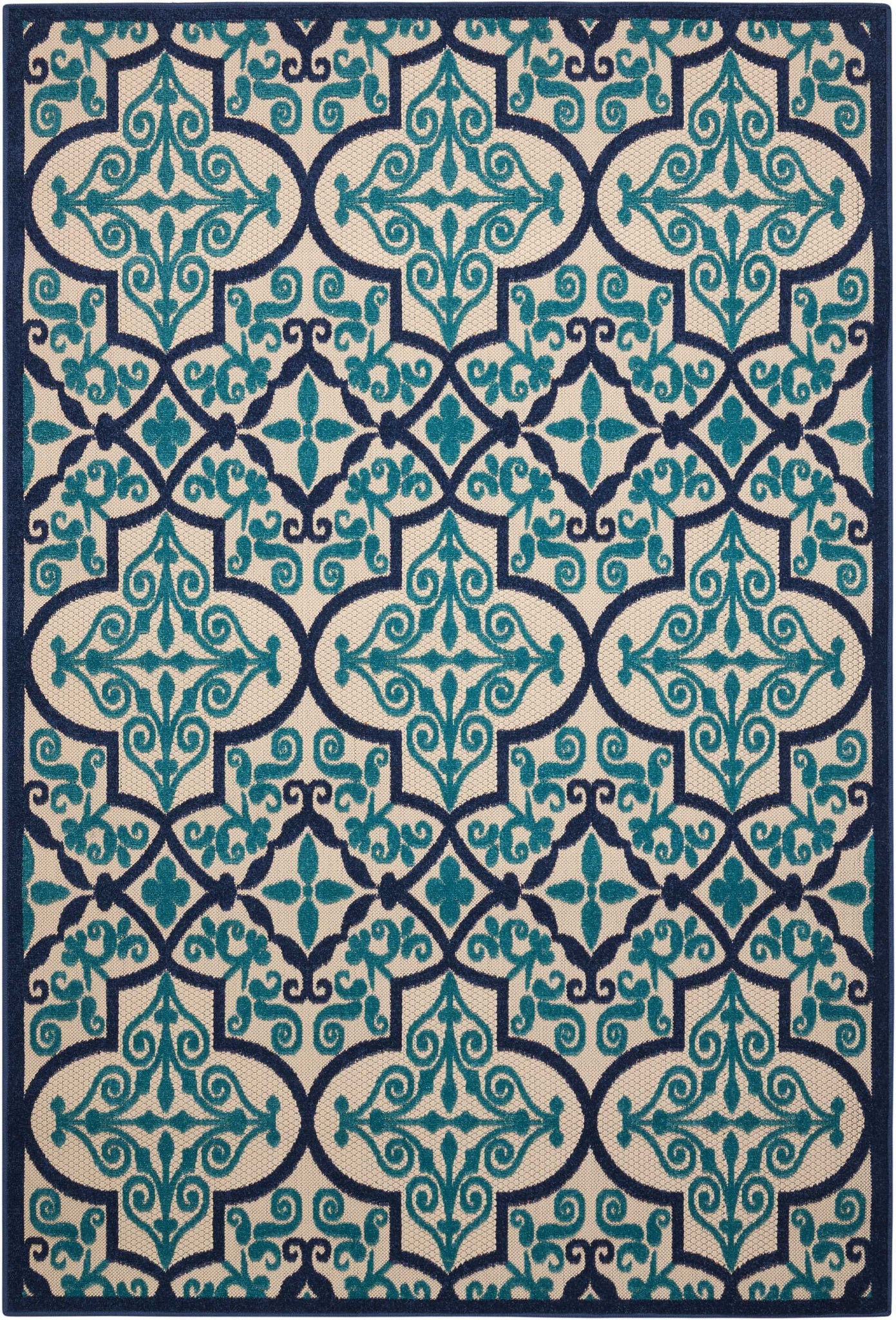 4’ x 6’ Navy and Beige Trellis Indoor Outdoor Area Rug