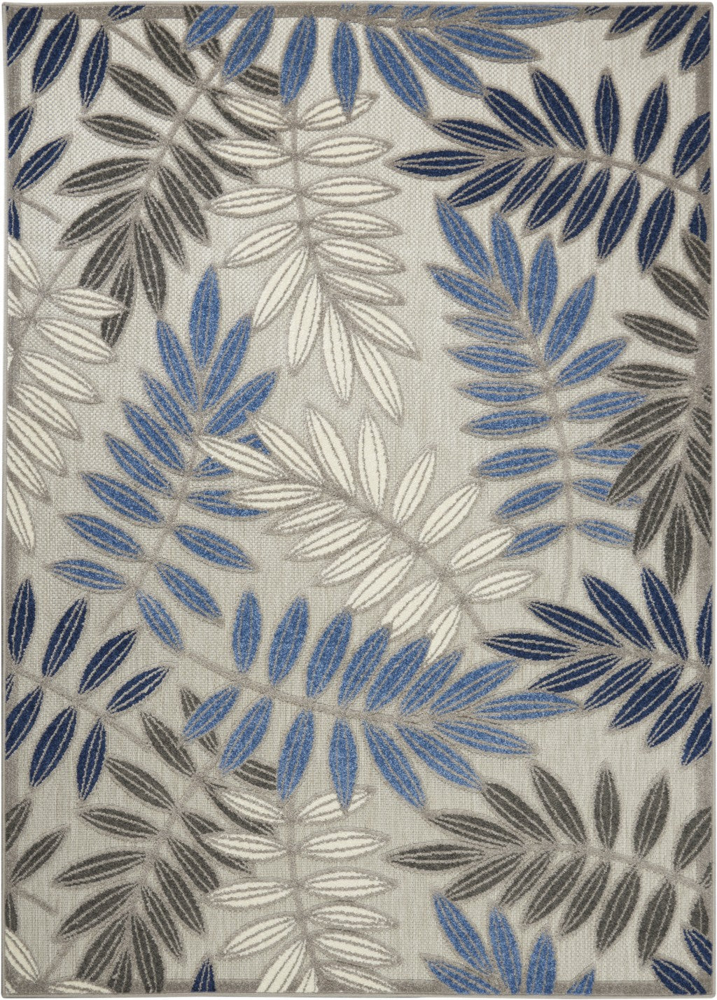 4’ x 6’ Gray and Blue Leaves Indoor Outdoor Area Rug