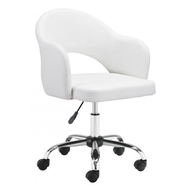 White Faux Leather Curved Open Back Office Chair