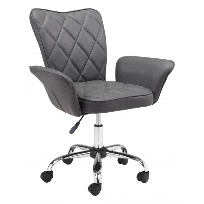 Gray Faux Leather Flared Arms Swivel Office Chair