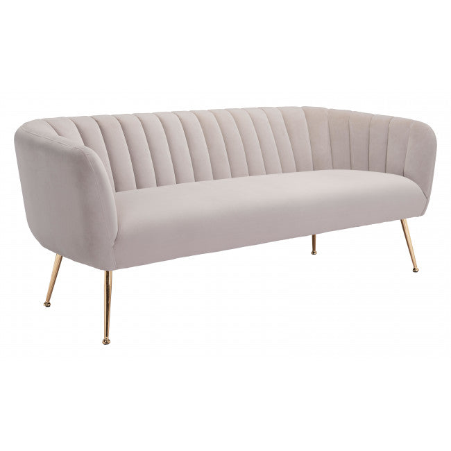 Glam Ivory Channeled Velvet with Gold Sofa