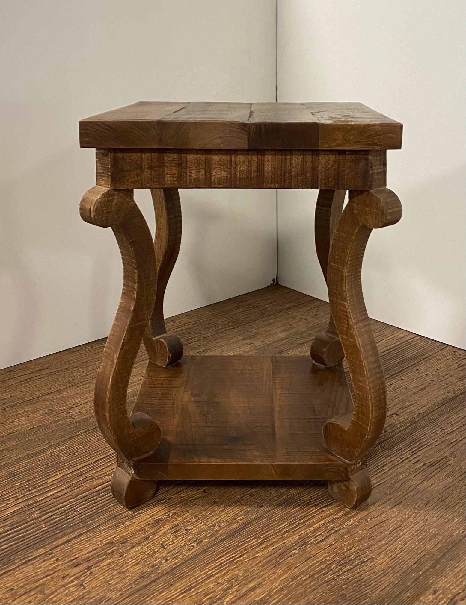 Modern Farmhouse Solid Wood Scroll End Table