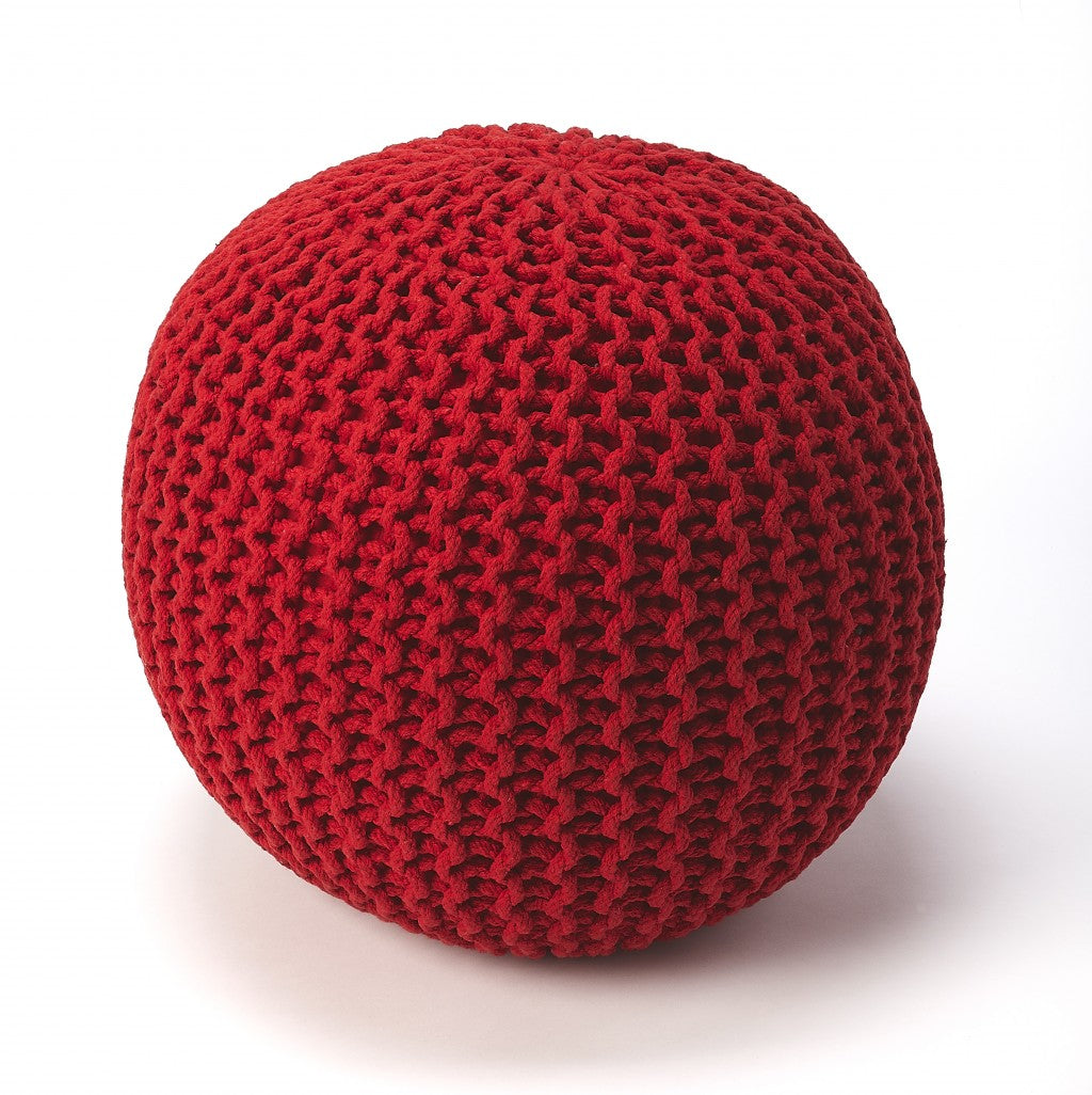 Cool Red Woven Pouf Ottoman