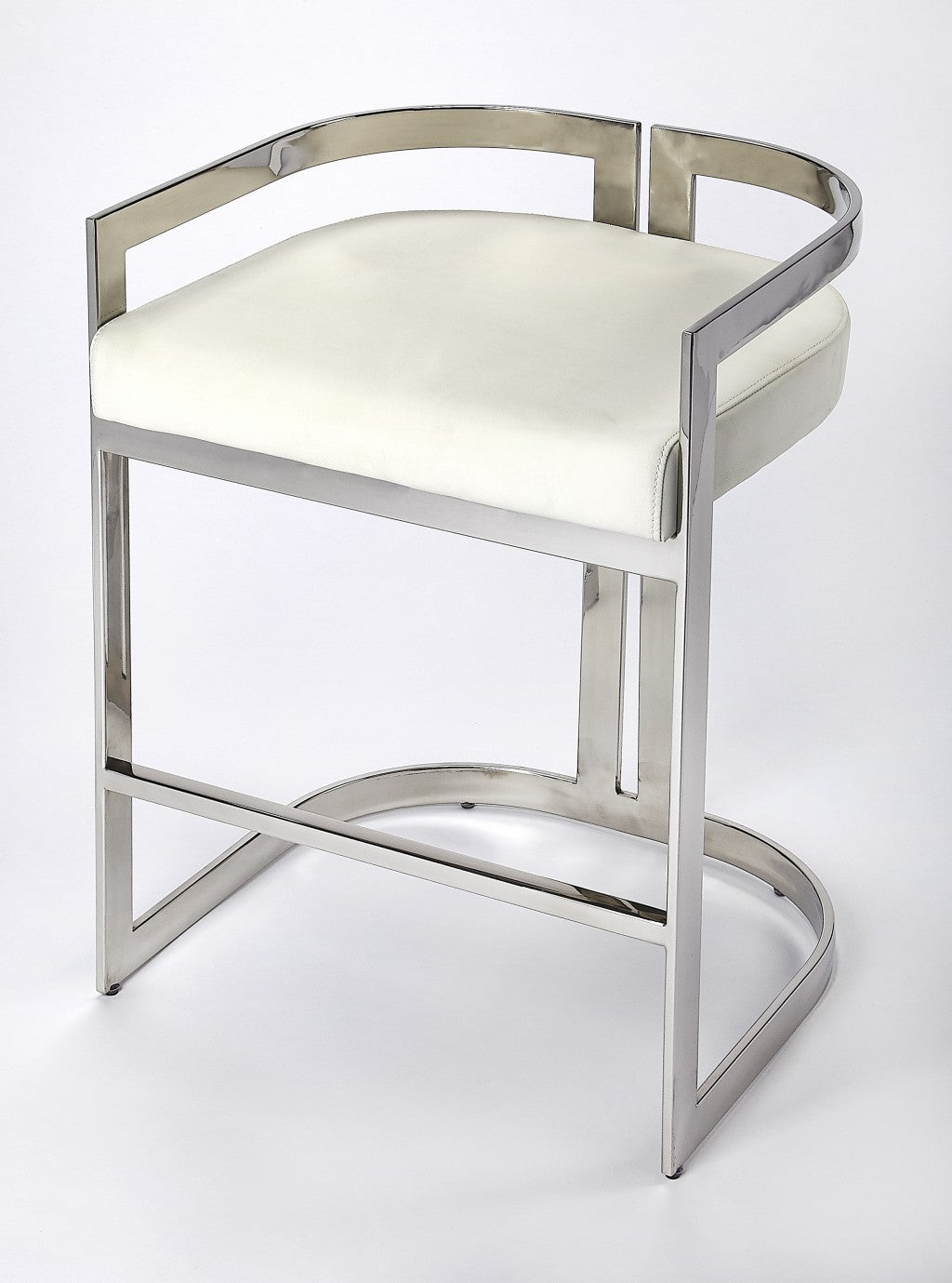 Nickel Plated White Faux Leather Counter Stool