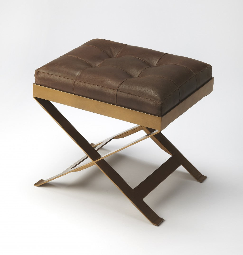 Medium Brown Tufted Leather Stool