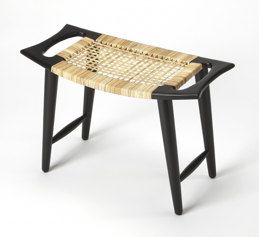 Black and Natural Cane Woven Stool