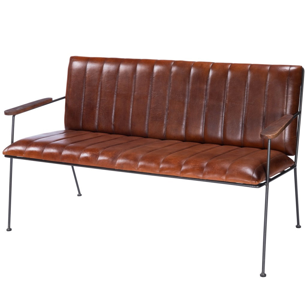 Executive Chic Leather and Metal Bench