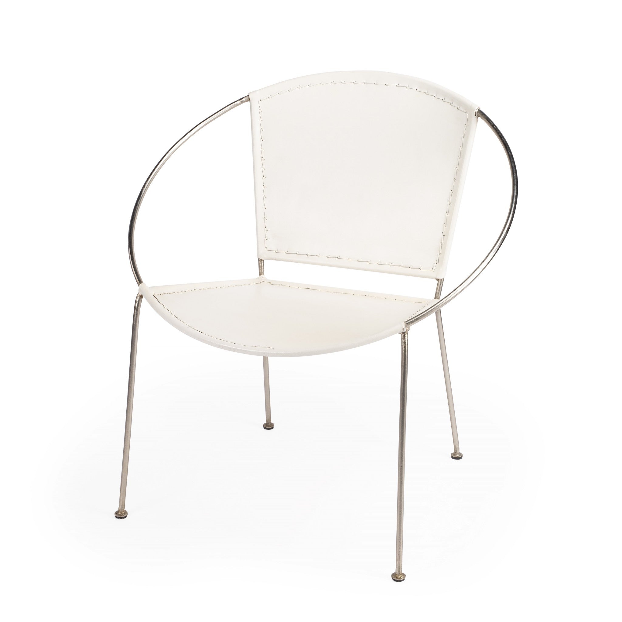 Modern Ring Shape White Leather Accent Chair