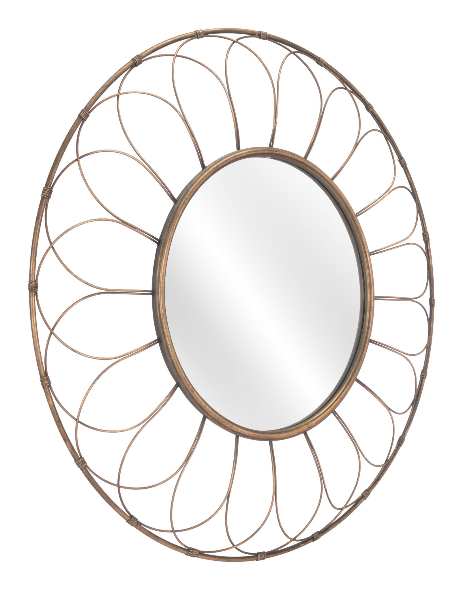 Gold Flower Framed Round Mirror