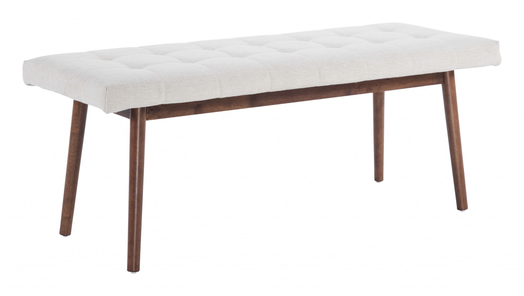 Walnut and Beige Linen Look Modern Retro Bench with Cushion