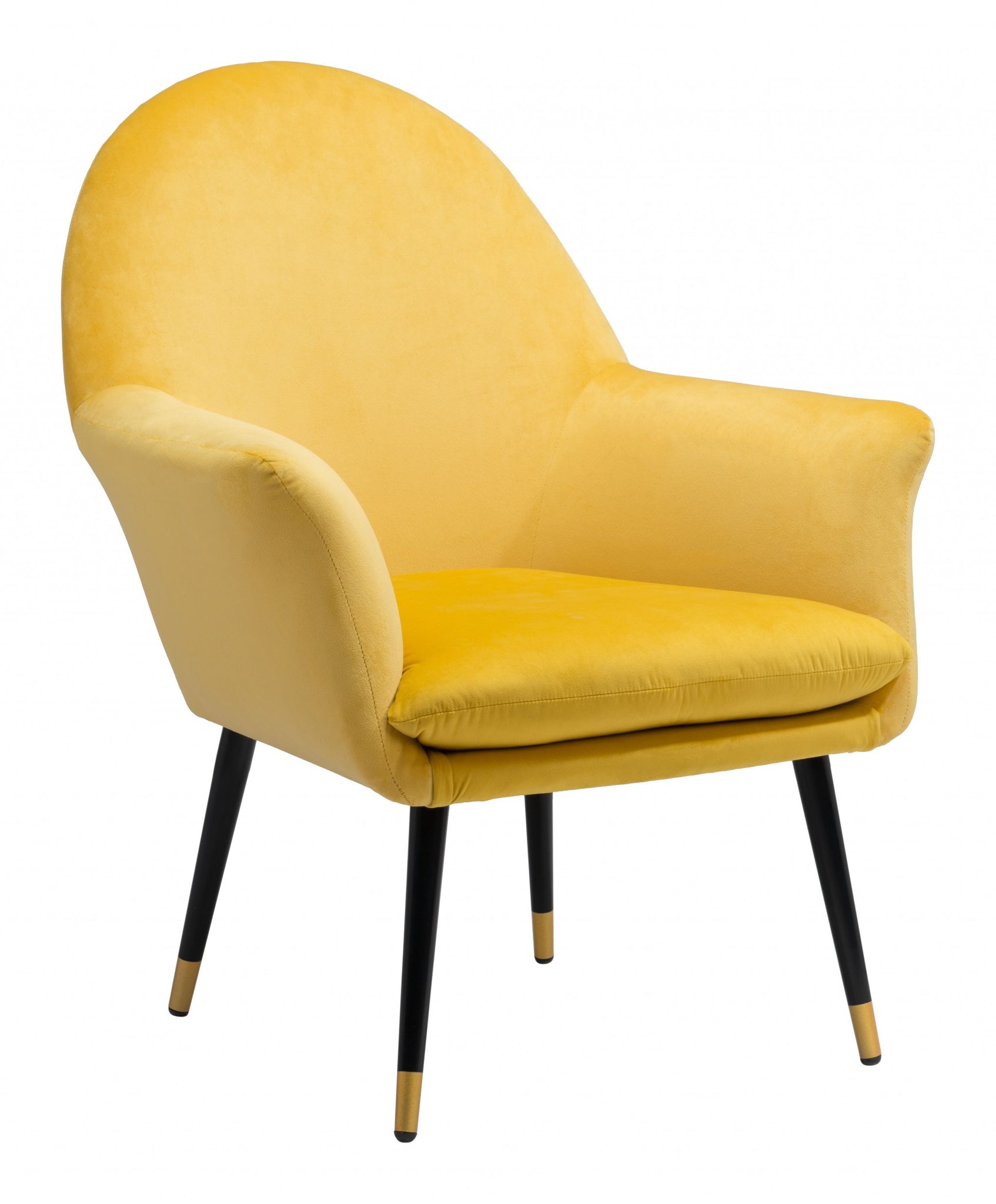 Golden Yellow Comfy Curvy Velvet and Black Accent Chair