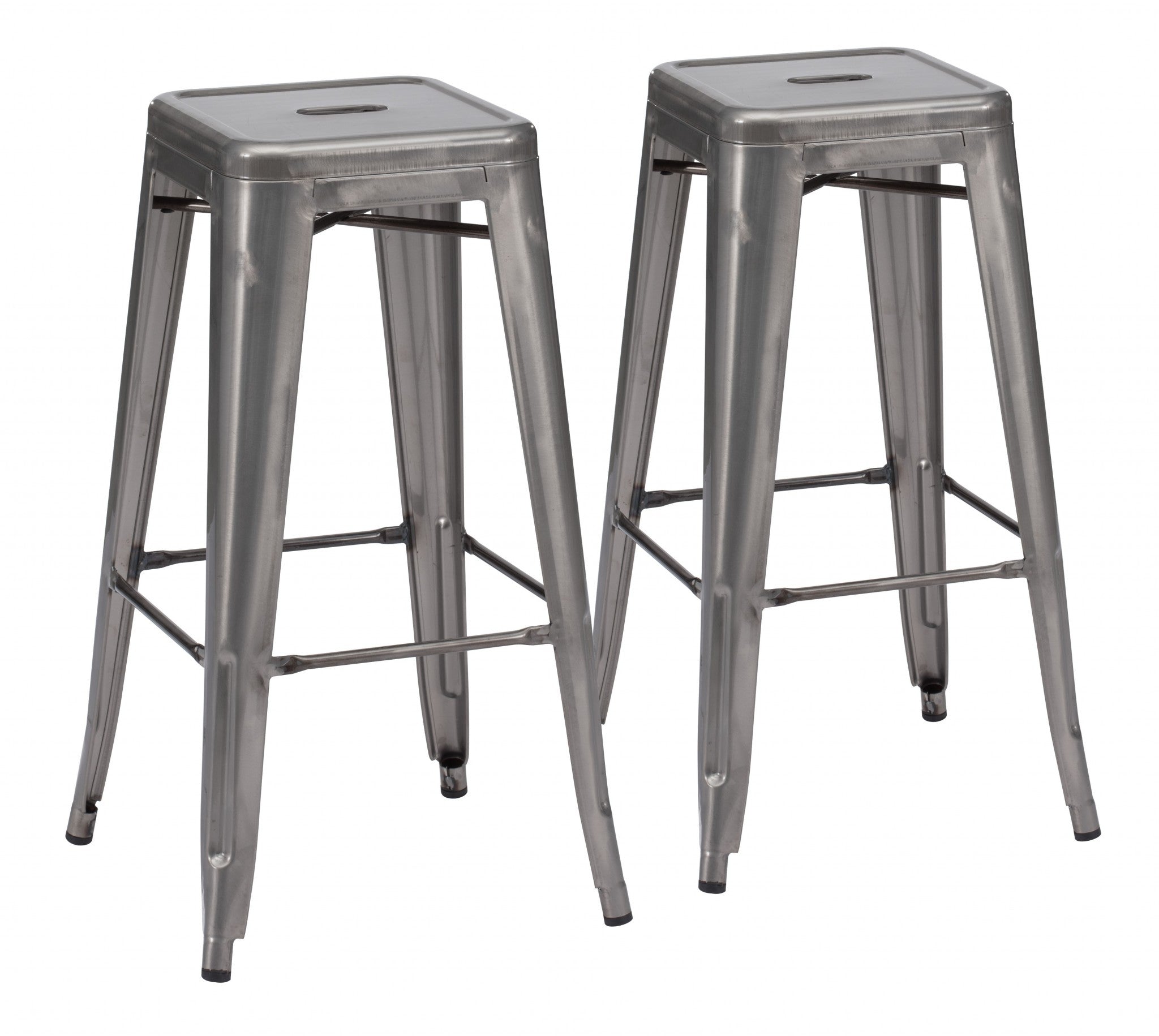 Set of Two Gray Steel Bar Stools