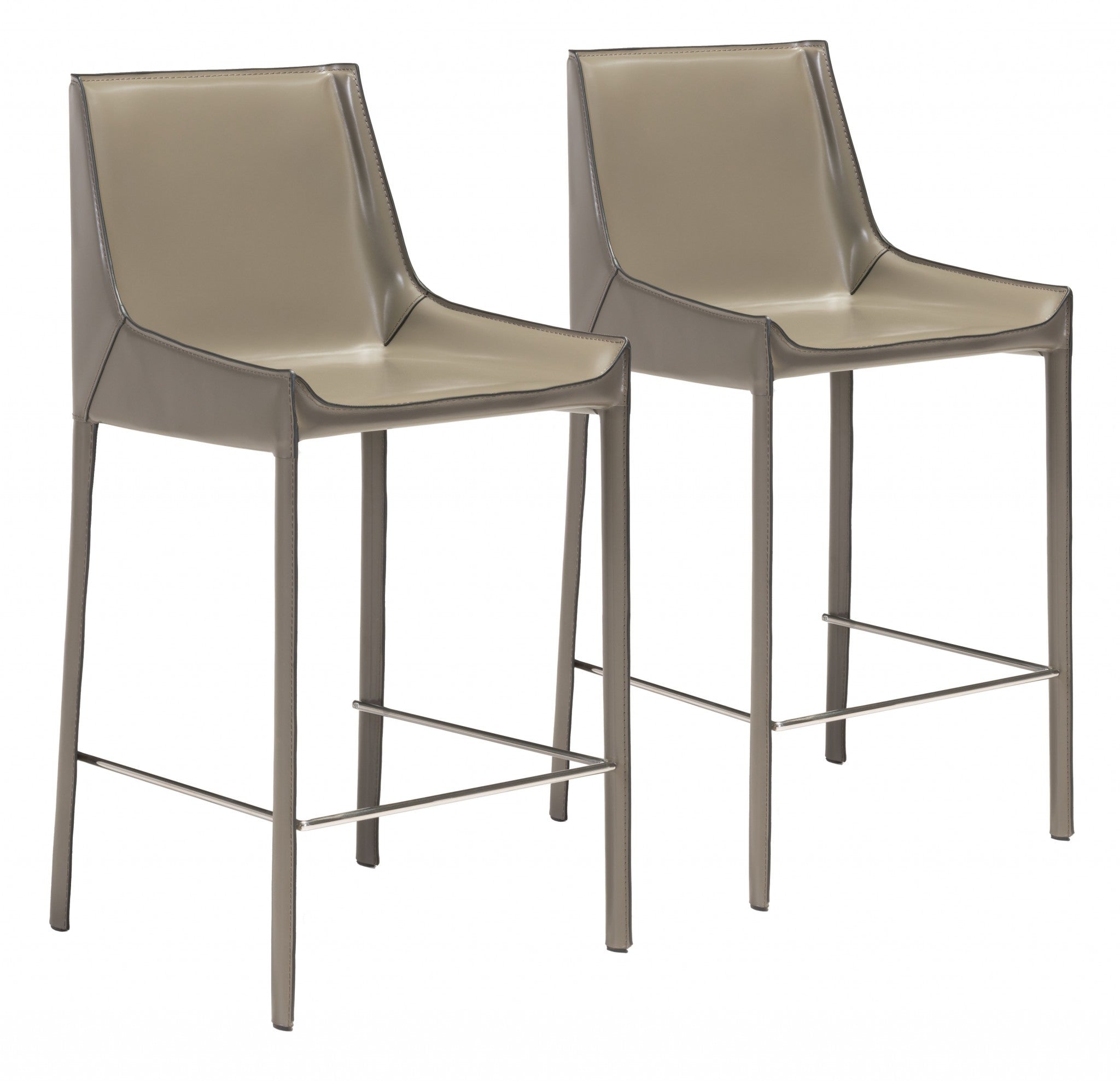 Set of Two Gray Leather Bar Chairs