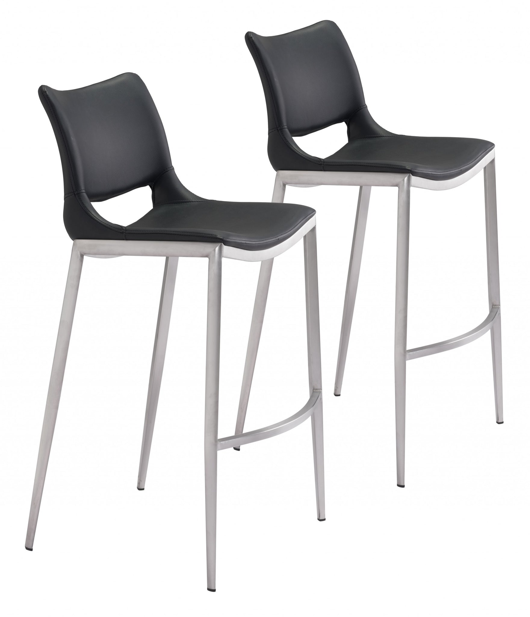 Set of Two Black Faux Leather and Silver Mod Ergo Bar Chairs