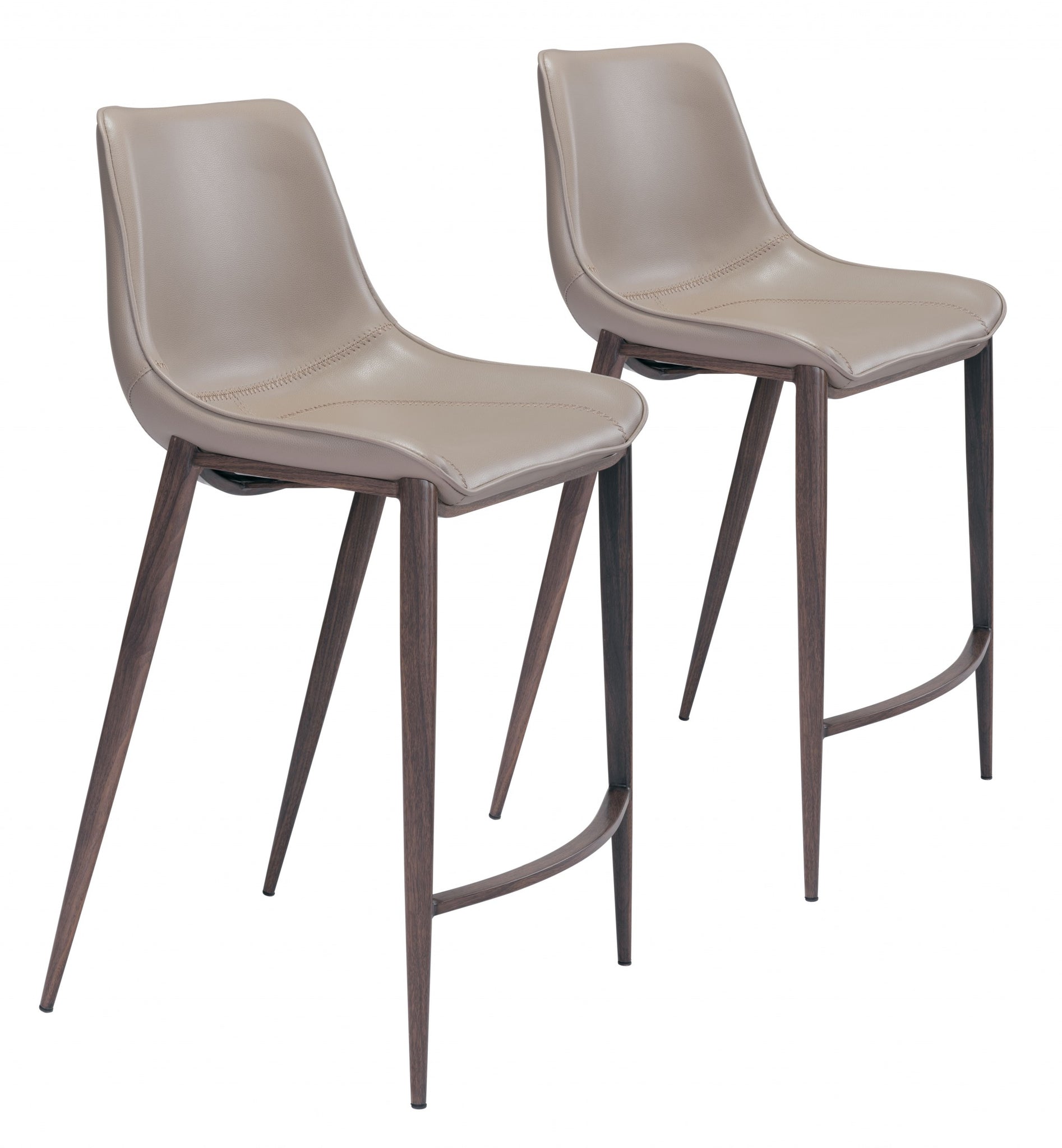 Gray Faux Leather and Dark Brown Steel Modern Stitch Bucket Counter Chairs