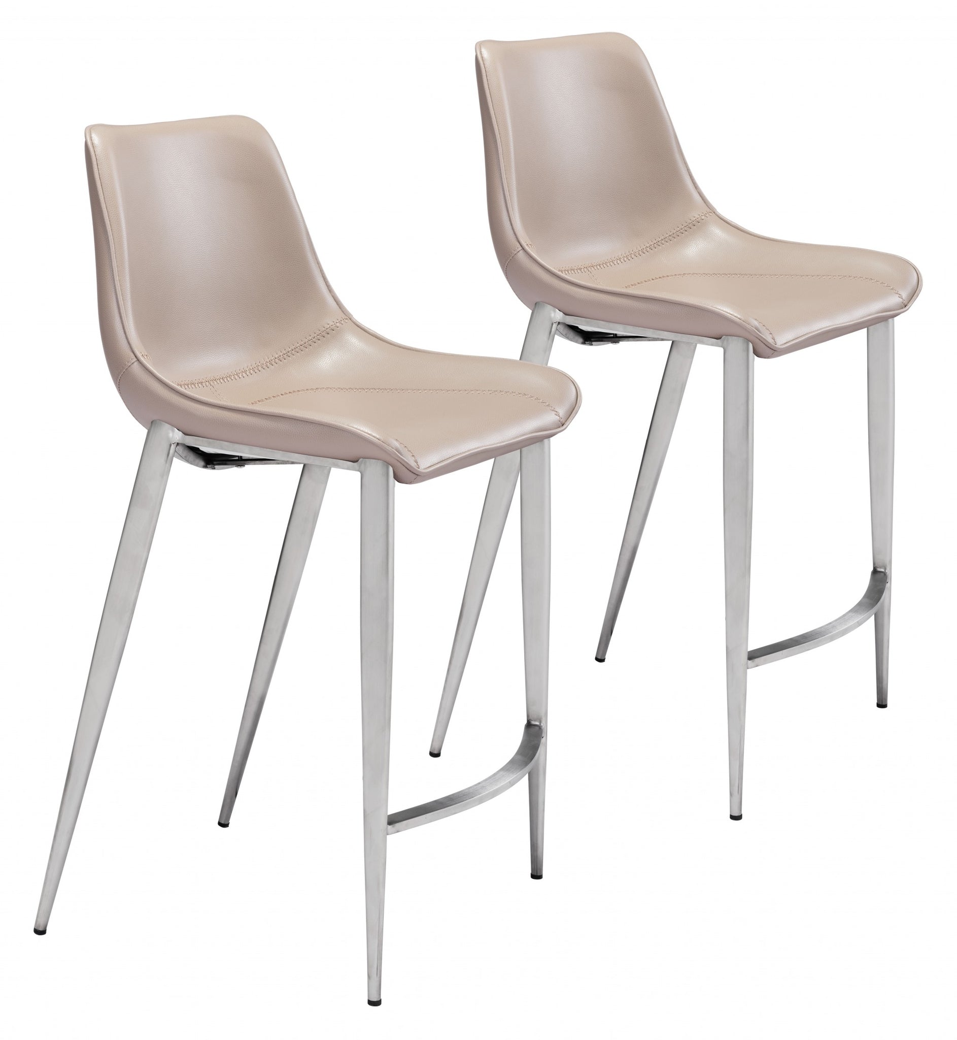 Set of Two Gray Faux Leather and Steel Modern Stitch Bucket Counter Chairs