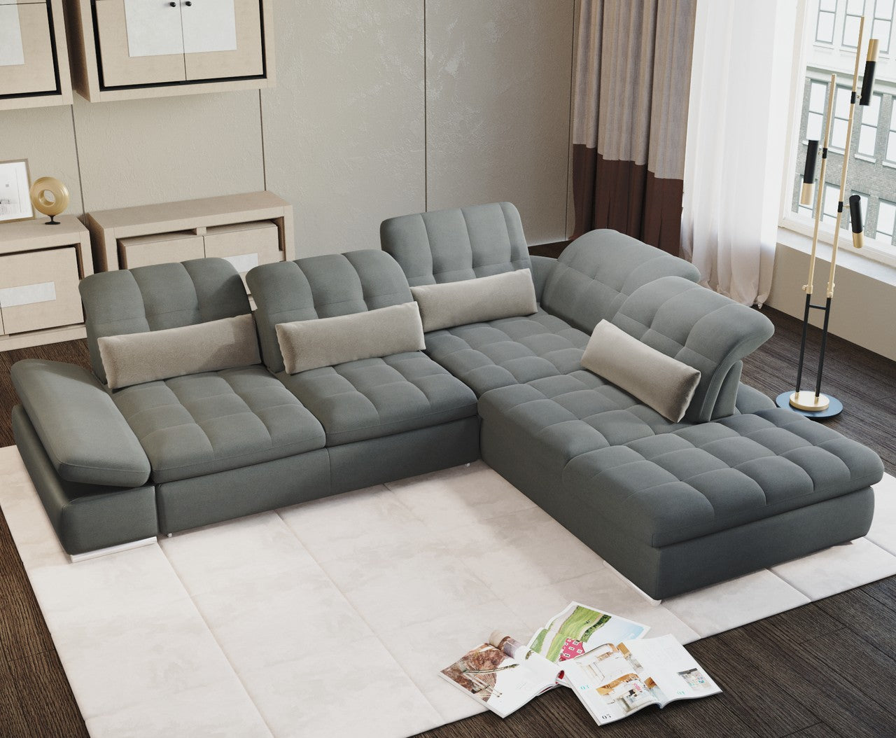 Mod Gray Four Piece Left Sectional Sofa with Storage and Sleeper