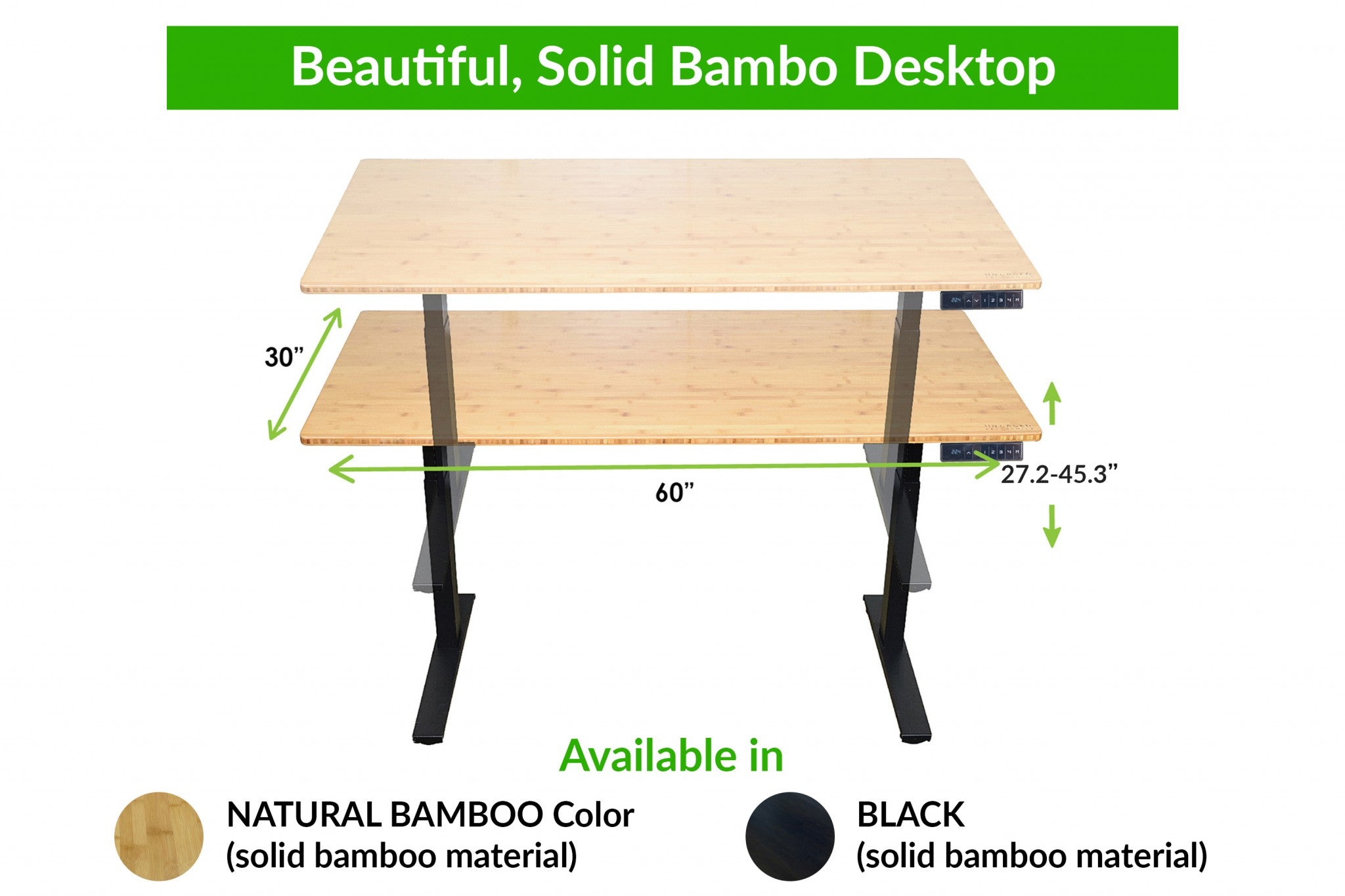 Black and Natural Bamboo 45" Dual Motor Electric Office Adjustable Computer Desk