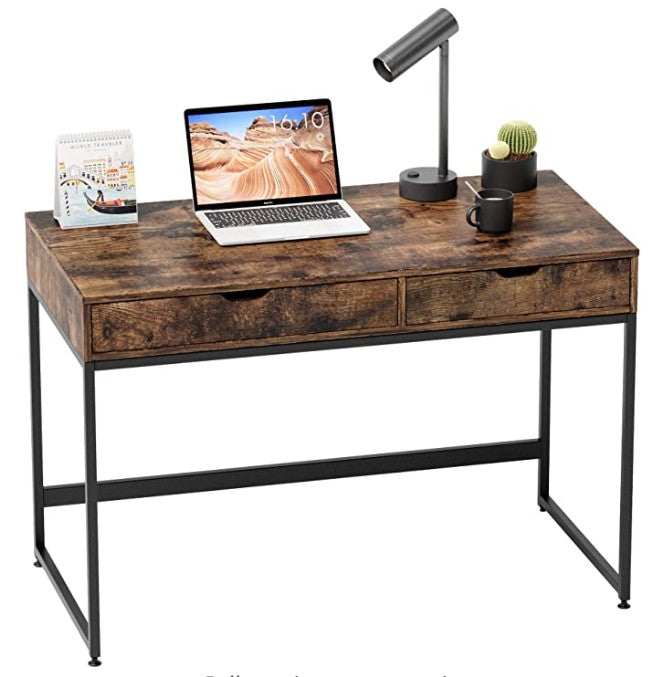 43" Modern Rustic Brown and Black Two Drawer Desk