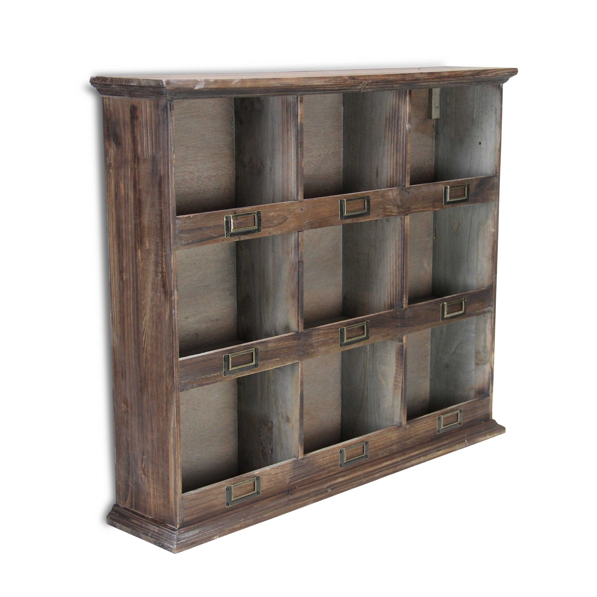 Rustic Nine Slot Wooden Open Wall Cabinet