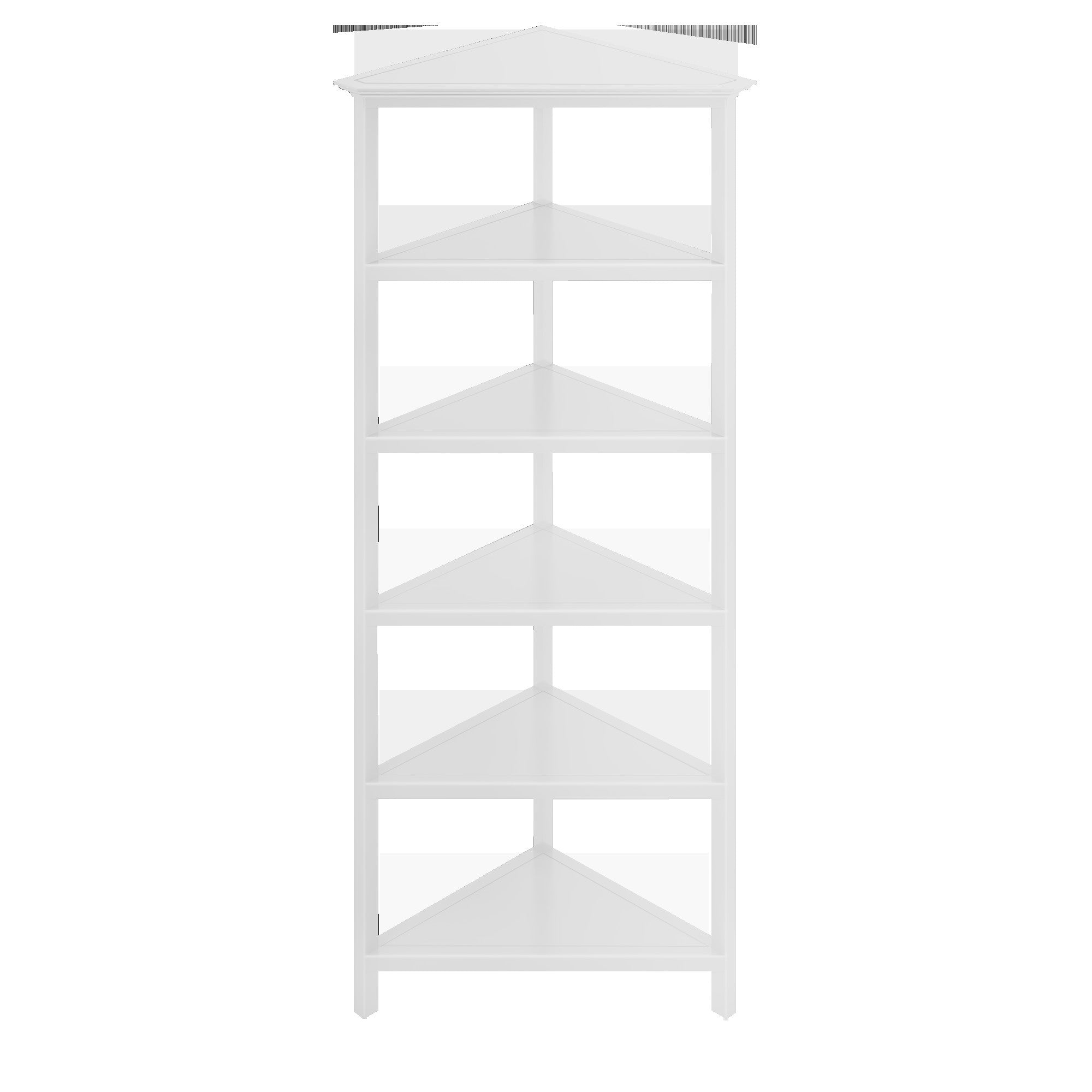 White Five Tier Solid Wood Corner Bookcase