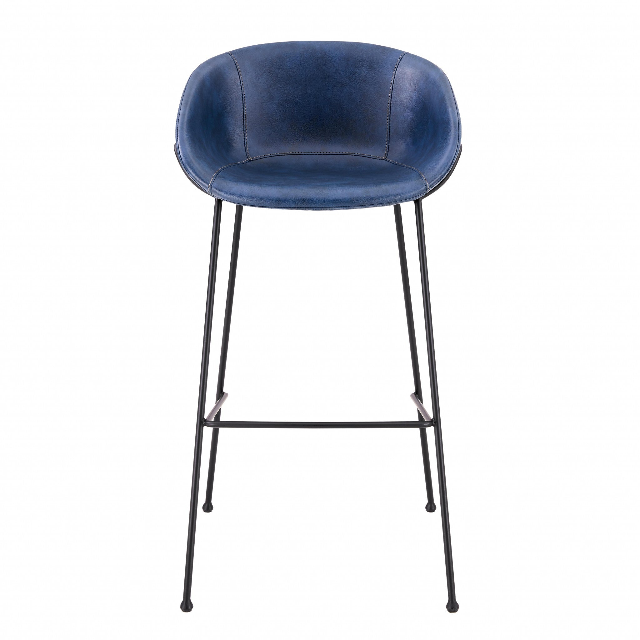 Set of Two Blue Faux Leather and Chrome Scoop Bar Stools