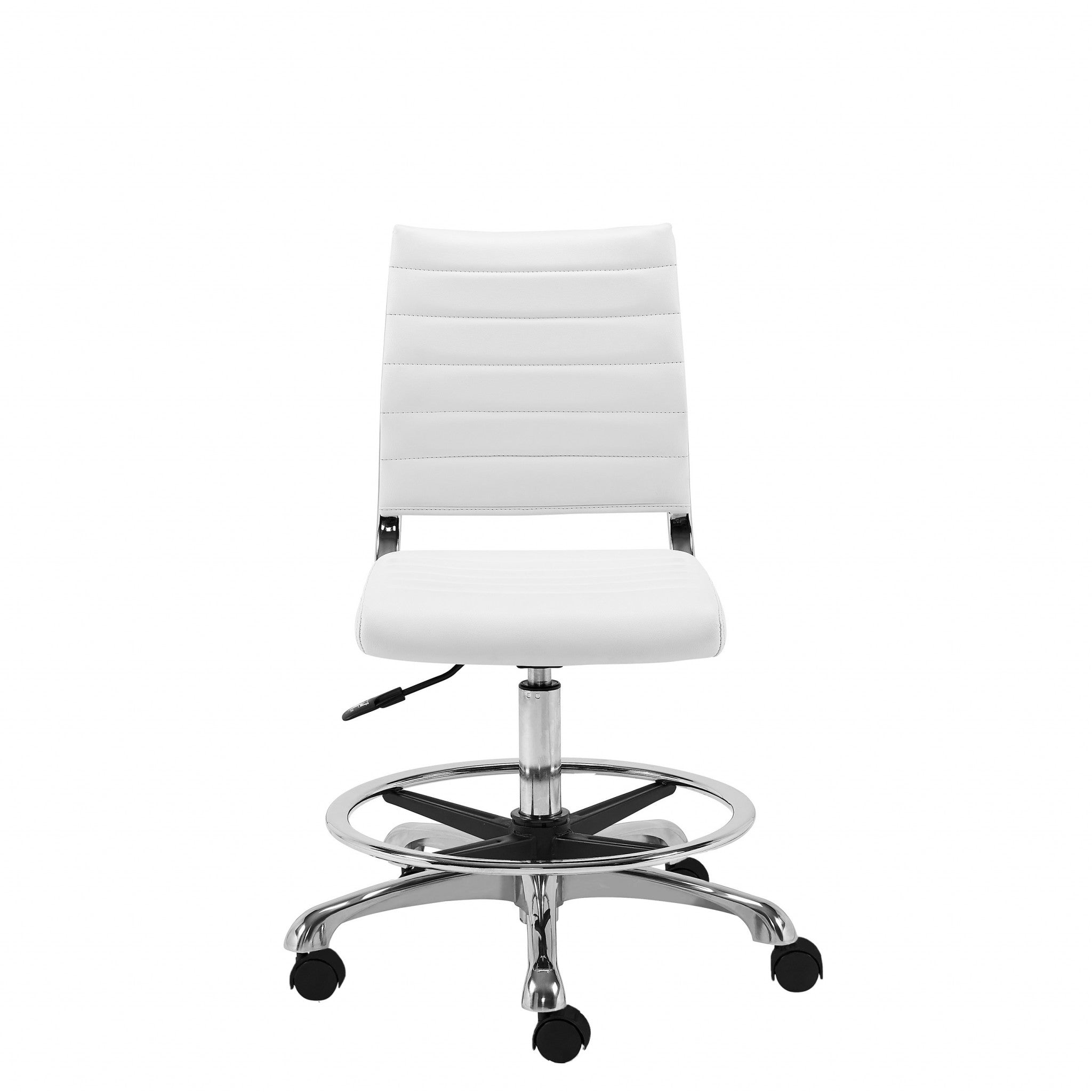 White Faux Leather Adjustable Rolling Drafting Chair