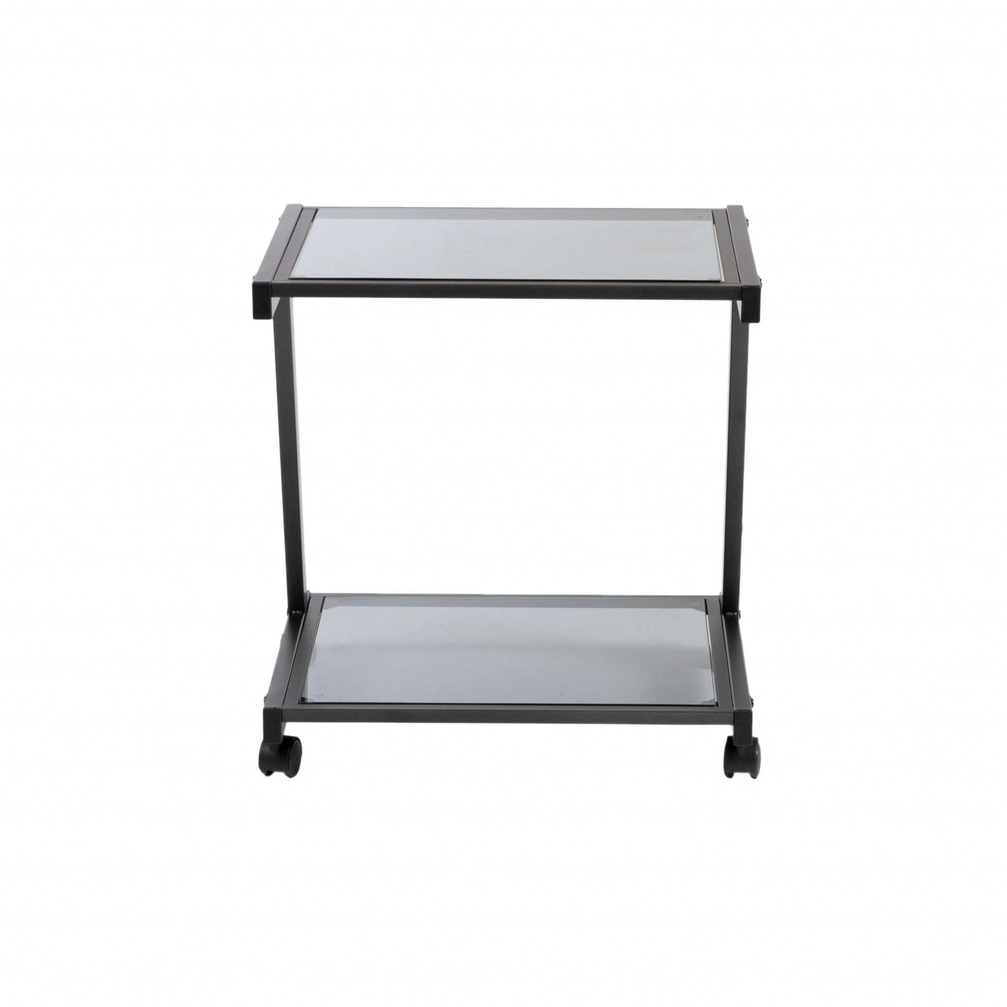 Black and Smoked Glass Rolling Printer Cart