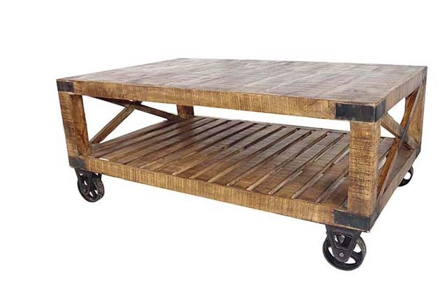 Traditional Cart Style Wooden Coffee Table