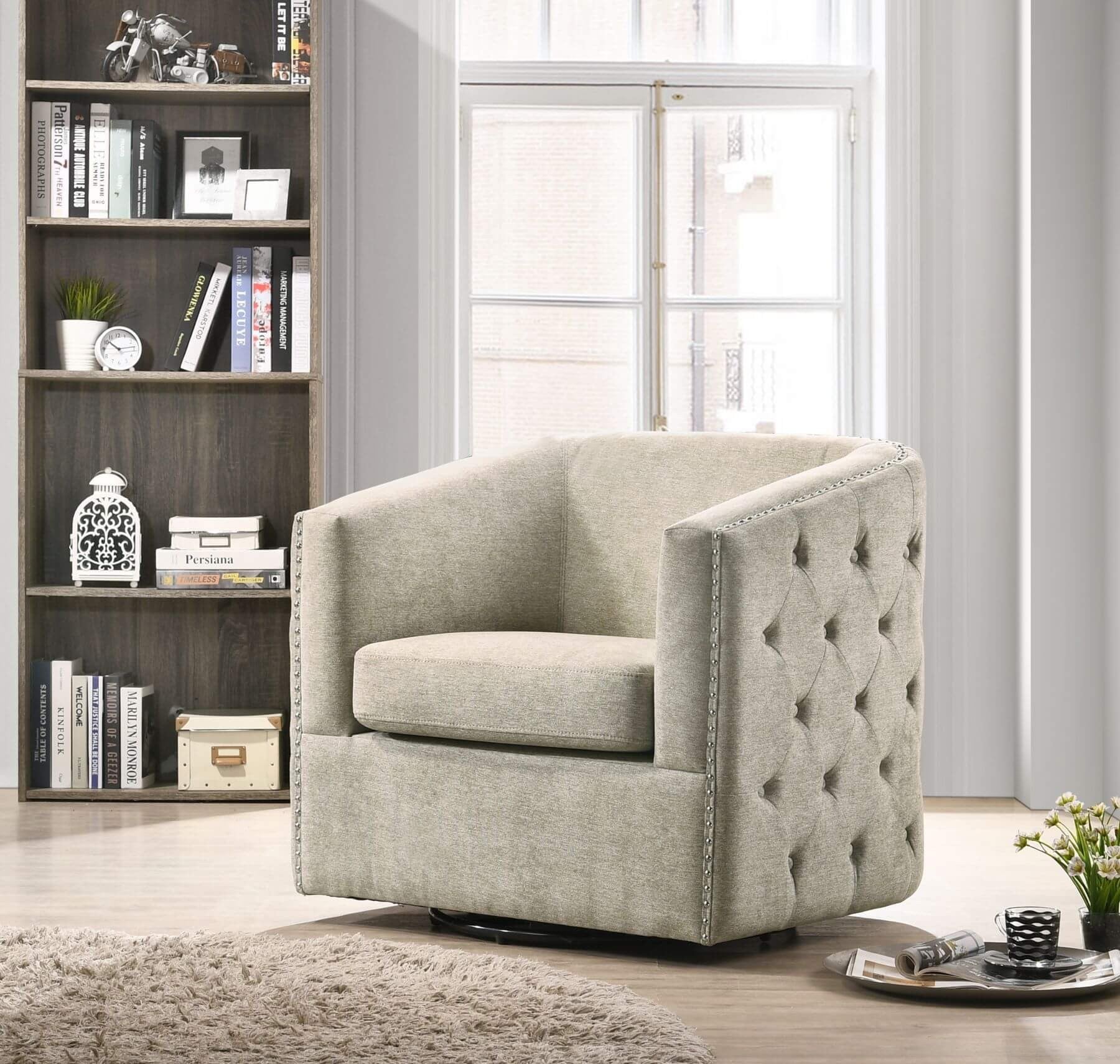 Dove Gray Swivel Barrel Accent Chair