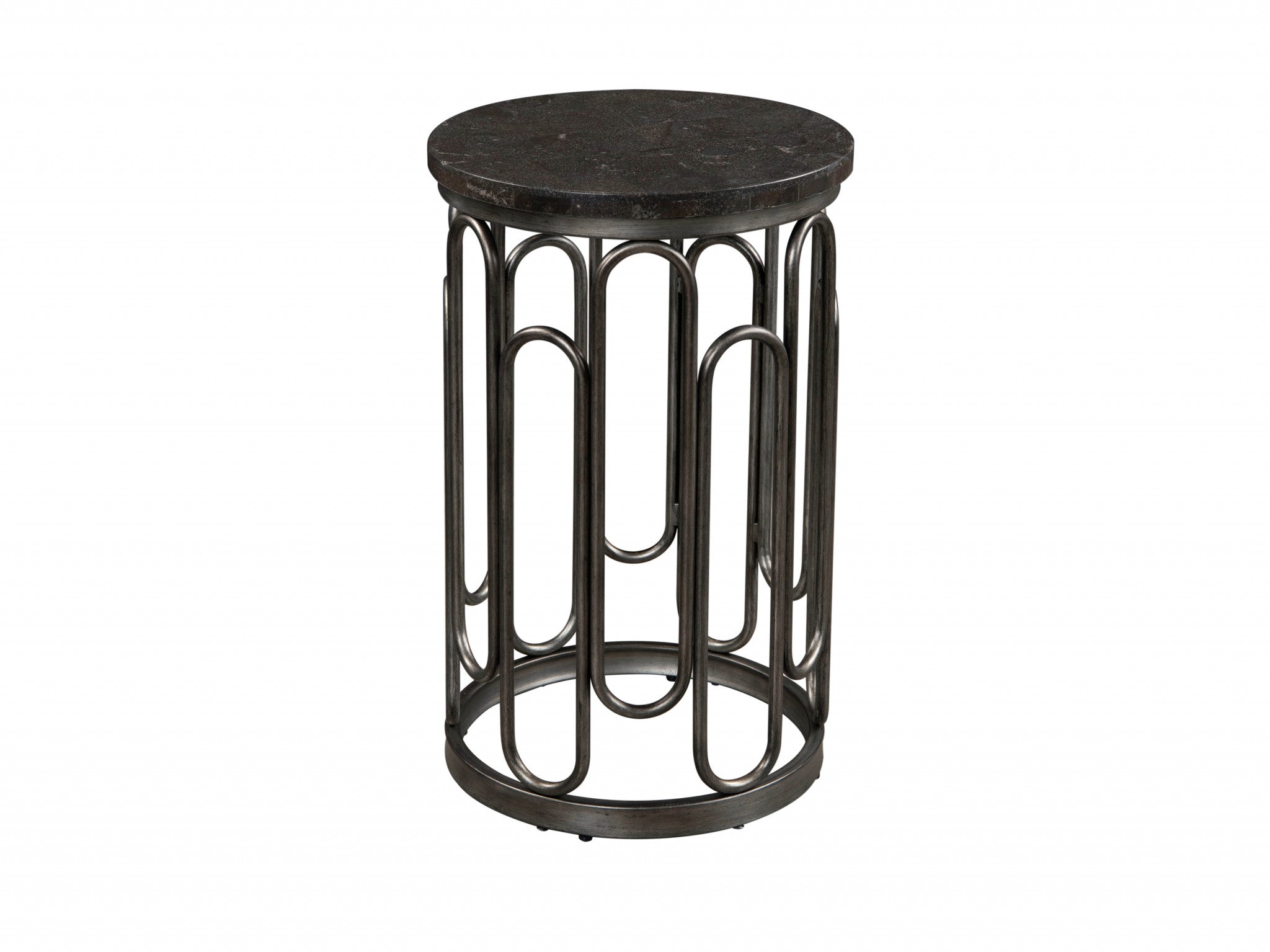 Industrial Charcoal Gray Iron And Marble End Table