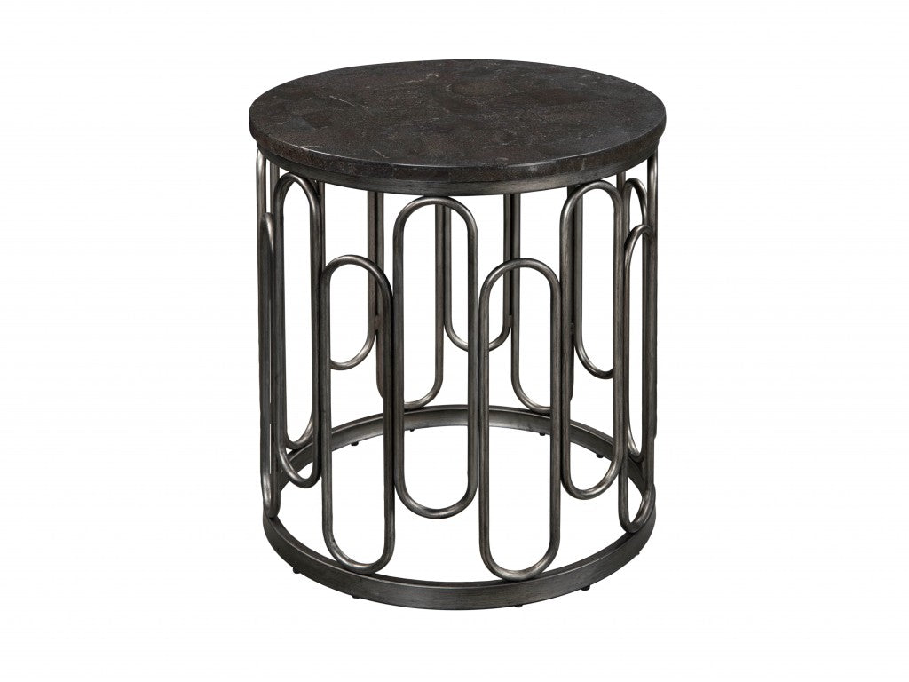 Industrial Gray Marble And Iron End Table