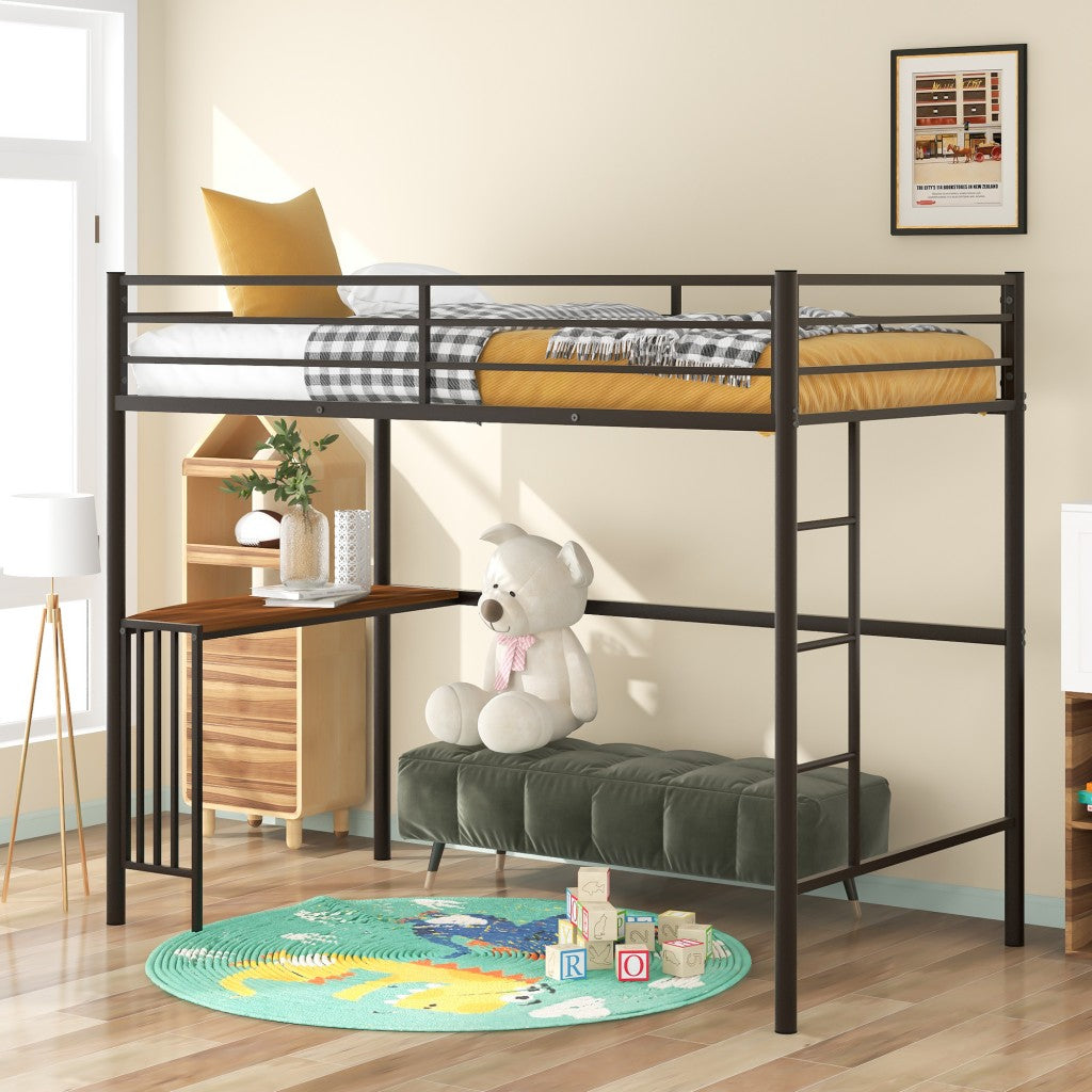 Black Metal Twin Size Loft Bed with Desk