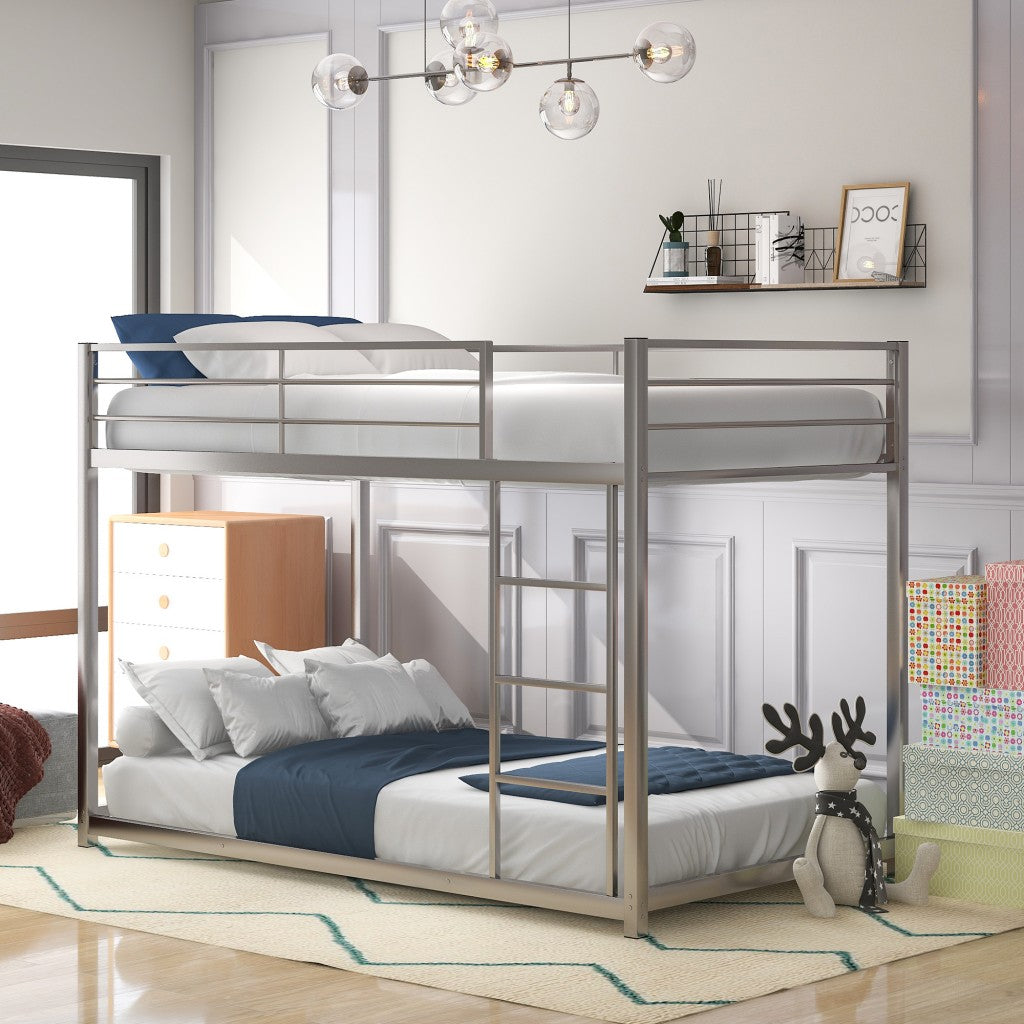 Silver Twin Over Twin Metal Low Bunk Bed