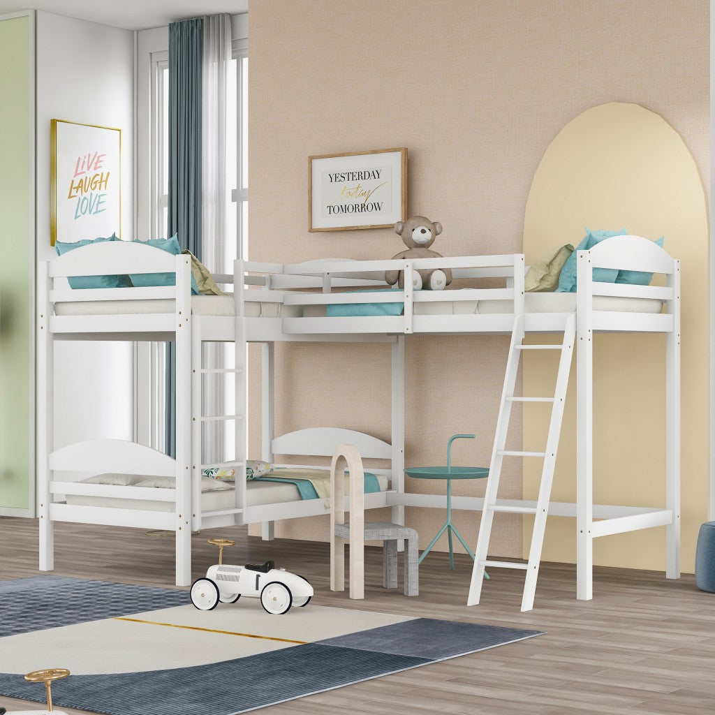 White L Shaped Triple Bunk Bed