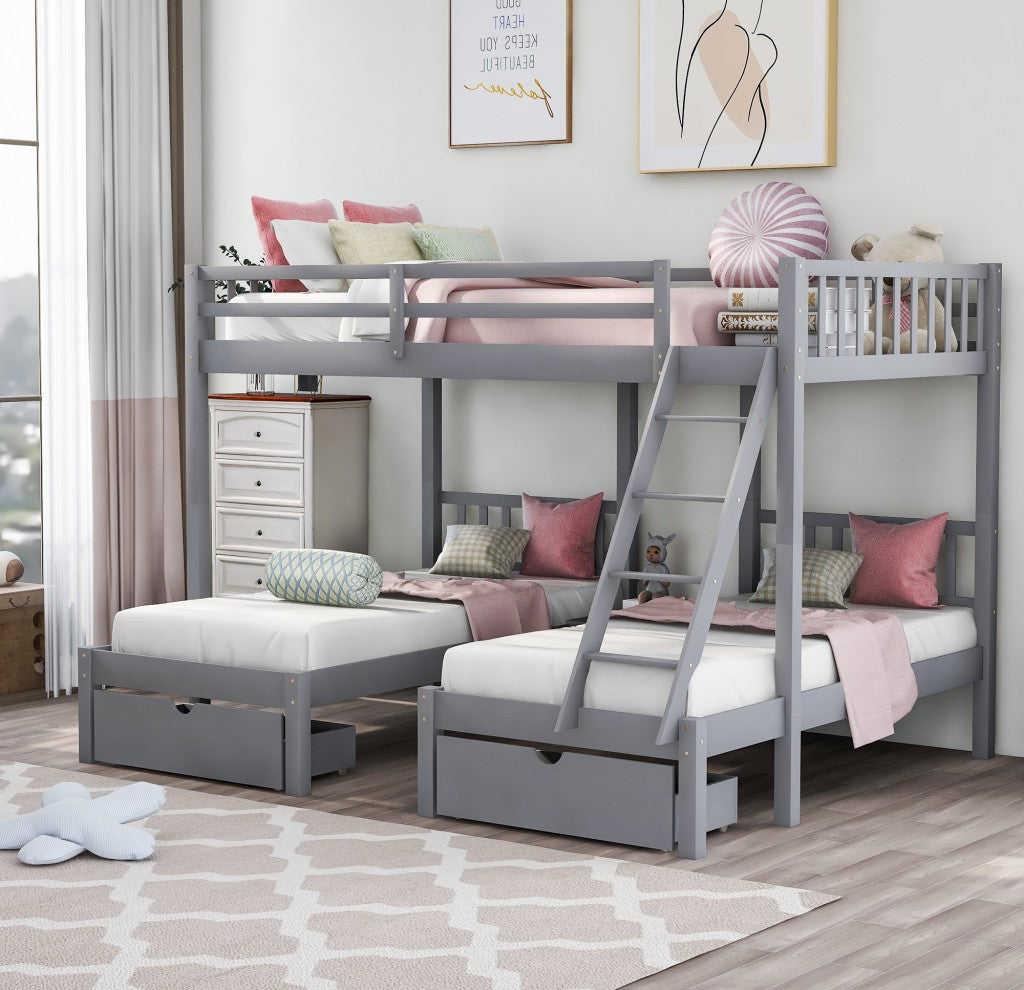 Gray Full Over Two Twins Triple Bunk Bed