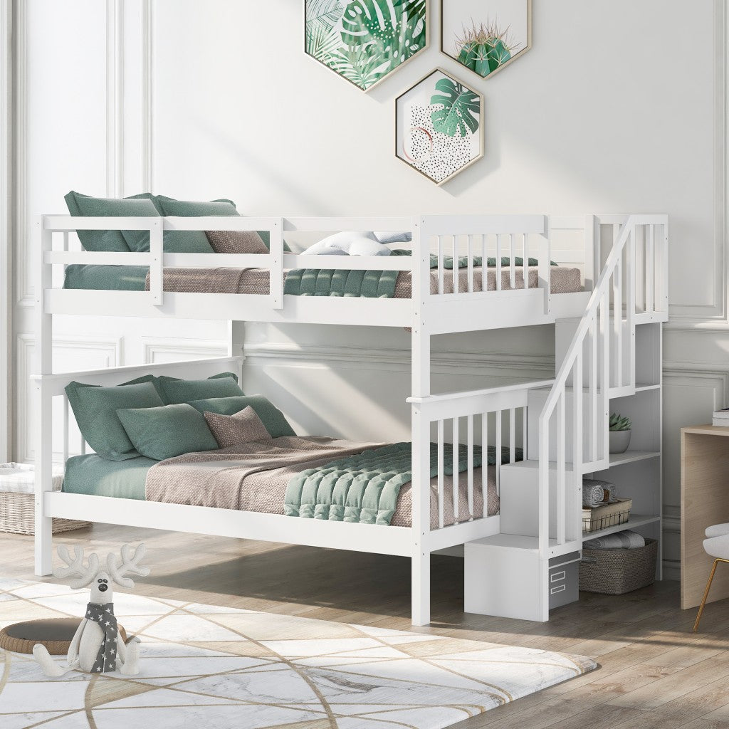 White Double Full Size Stairway Bunk Bed